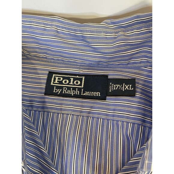 Polo Ralph Lauren Dress Shirt Mens XL 17 1/2 Blue White Button Up Pony - Picture 4 of 9